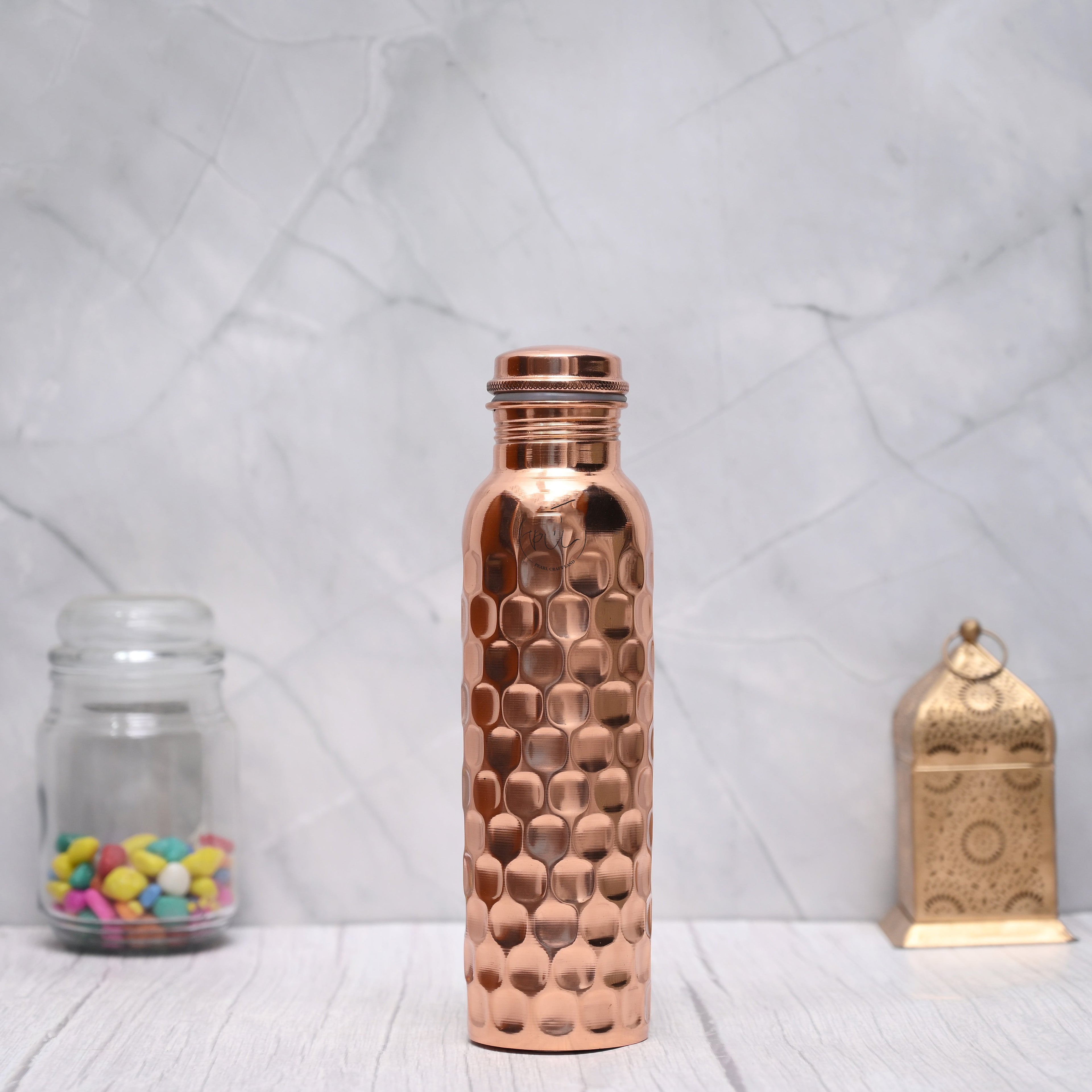 Beautiful Brick Hammered Design 100% Pure Copper Water Bottle 950 ML-0