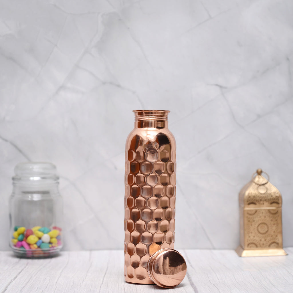 Beautiful Brick Hammered Design 100% Pure Copper Water Bottle 950 ML-1